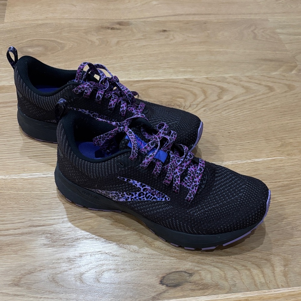Brooks Black and Purple Leopard Running Shoes